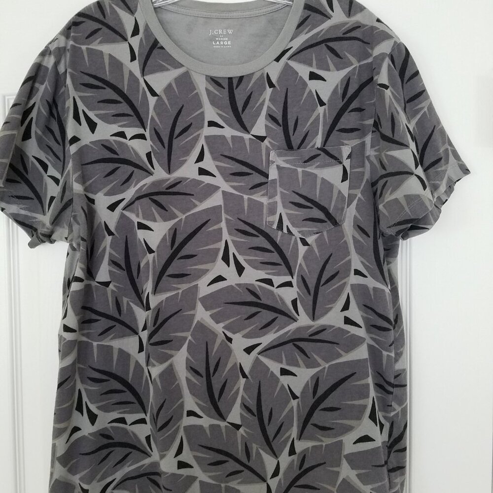 J. Crew Men’s Washed Jersey Tee Size L Short Sleeve Cotton Crew Neck Gray Leaves